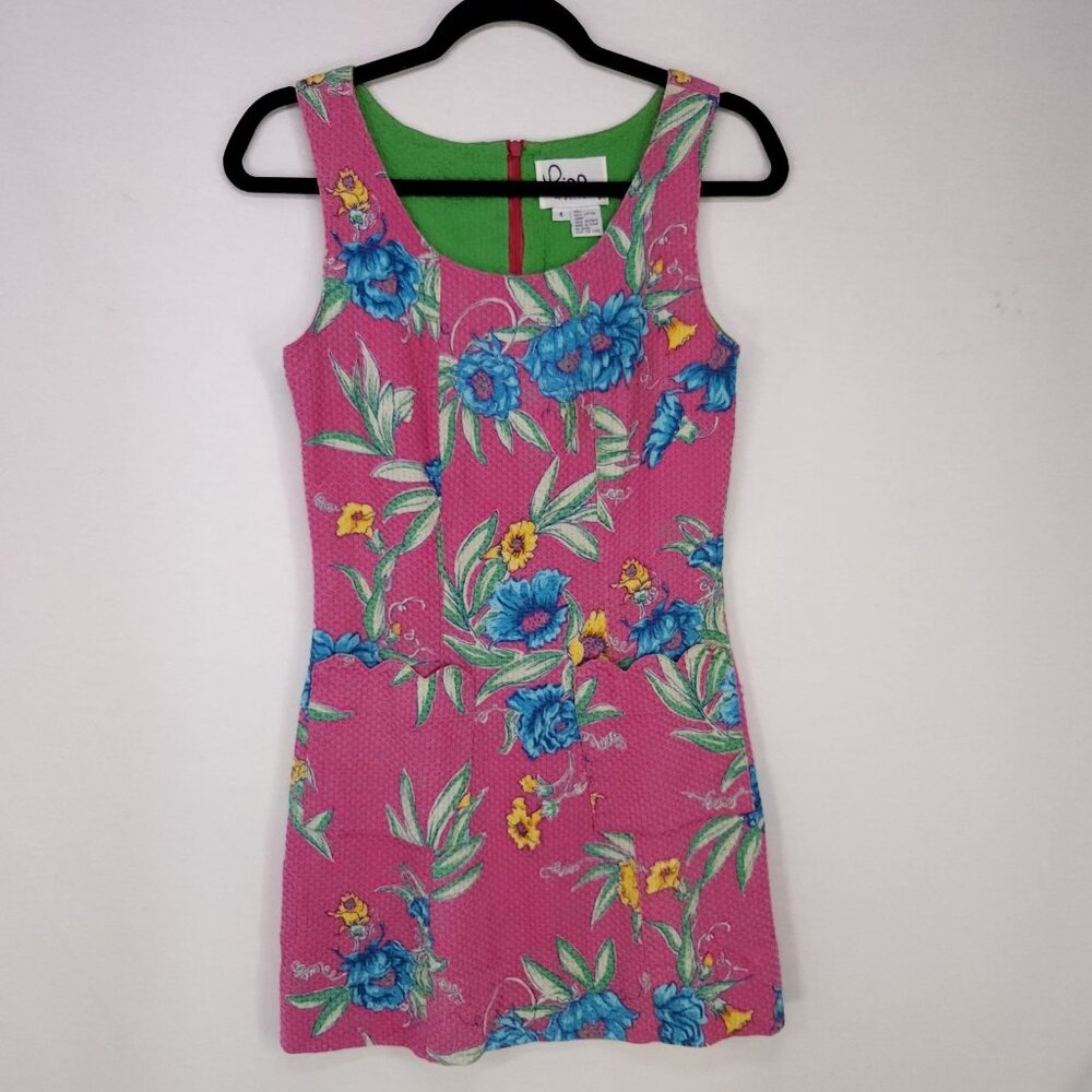 Vintage 90s Lilly Pulitzer Sheath Dress Women 4 Pink Floral Waffle Knit